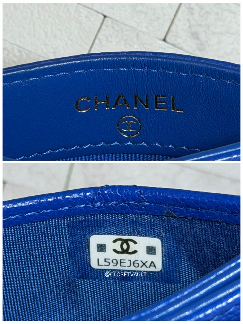 💙*RARE* CHANEL Caviar Quilted Card Holder Wallet in Cobalt Blue - Picture 12 of 15